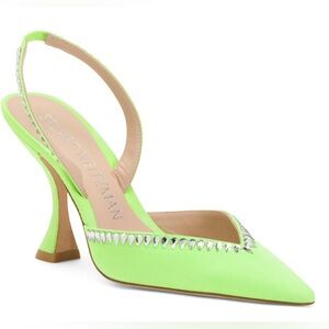Stuart Weitzman 100 Slingback Pump Green Suede Crystal Embellished Made in Spain